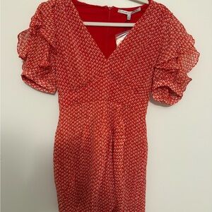 Club Monaco Red & White Printed Puff-Sleeve Mini Dress